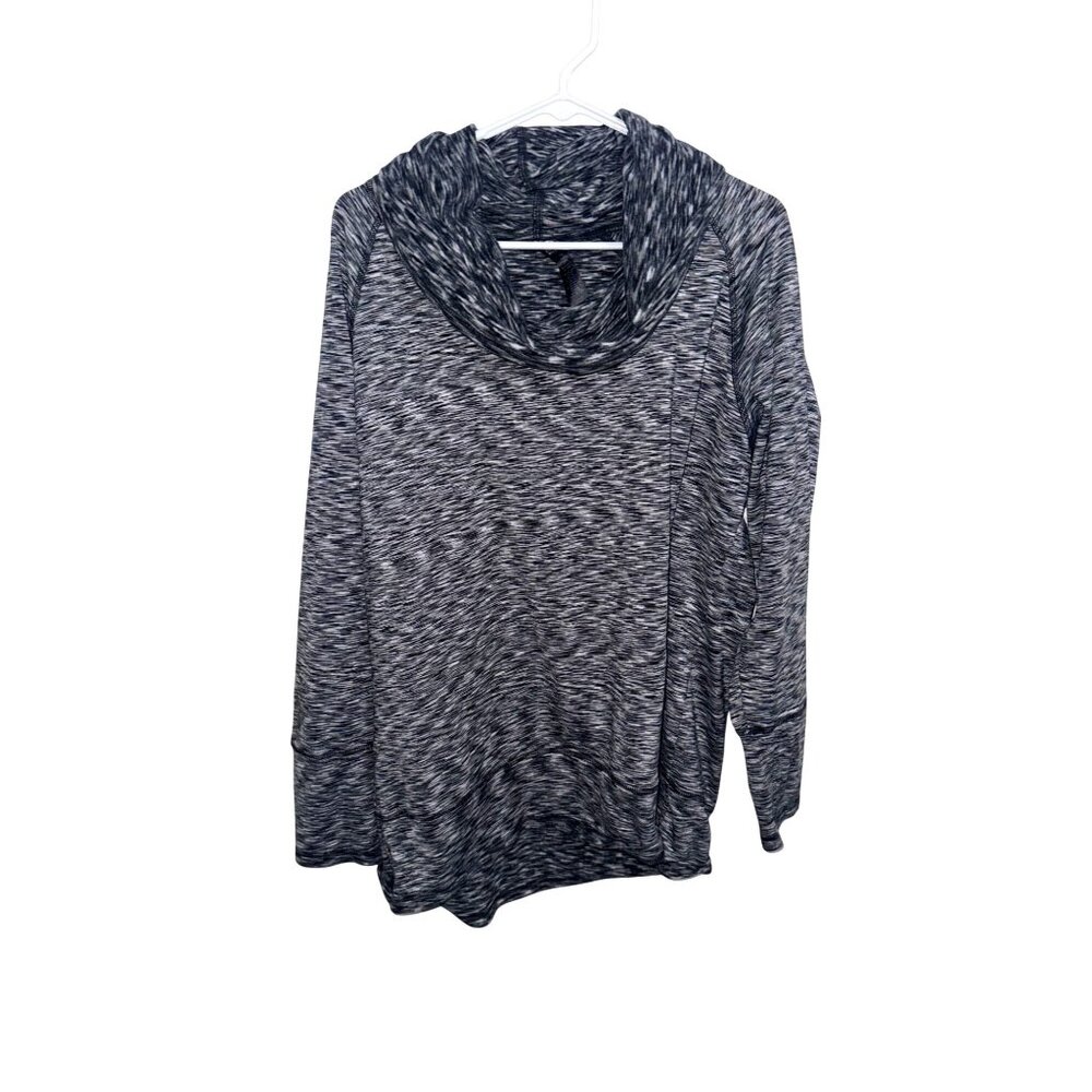 RBX Womens 1X Gray Black Space-Dye Cowl Neck Pullover Long Sleeve Lightweight